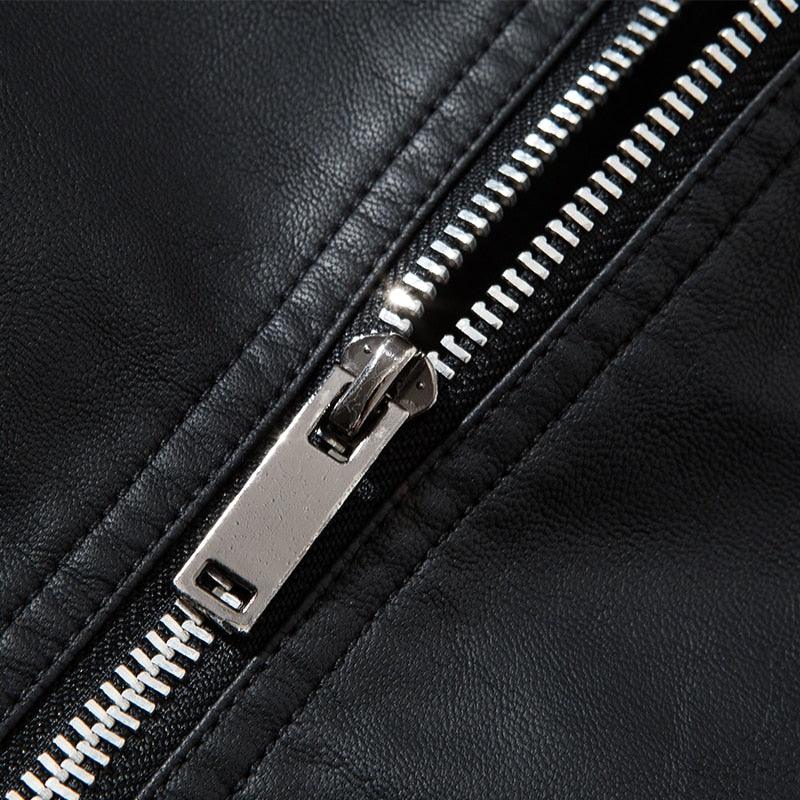 Men's Black Faux Leather Motorcycle Jacket Slim Fit Business Coat