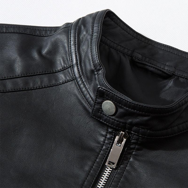 Men's Black Faux Leather Motorcycle Jacket Slim Fit Business Coat