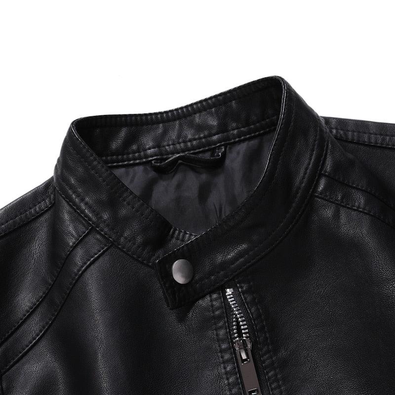 Men's Black Faux Leather Motorcycle Jacket Slim Fit Business Coat