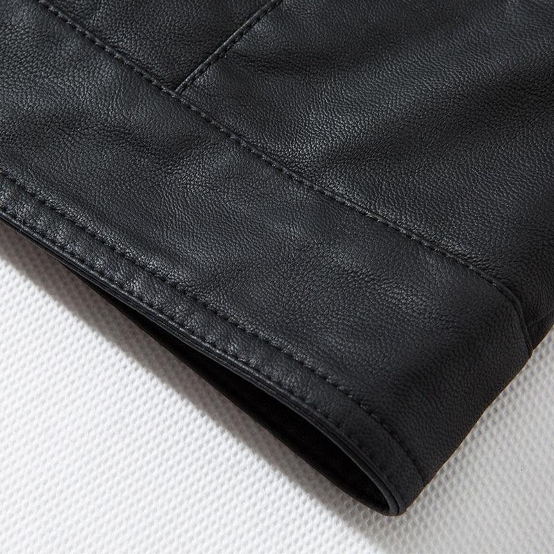 Men's Black Faux Leather Motorcycle Jacket Slim Fit Business Coat