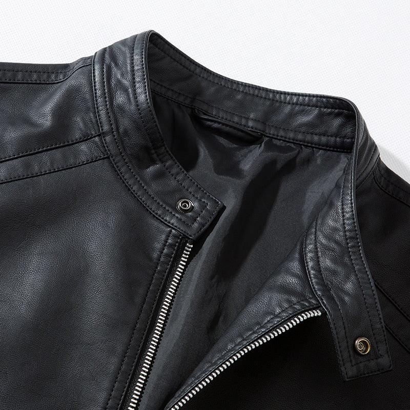 Men's Black Faux Leather Motorcycle Jacket Slim Fit Business Coat