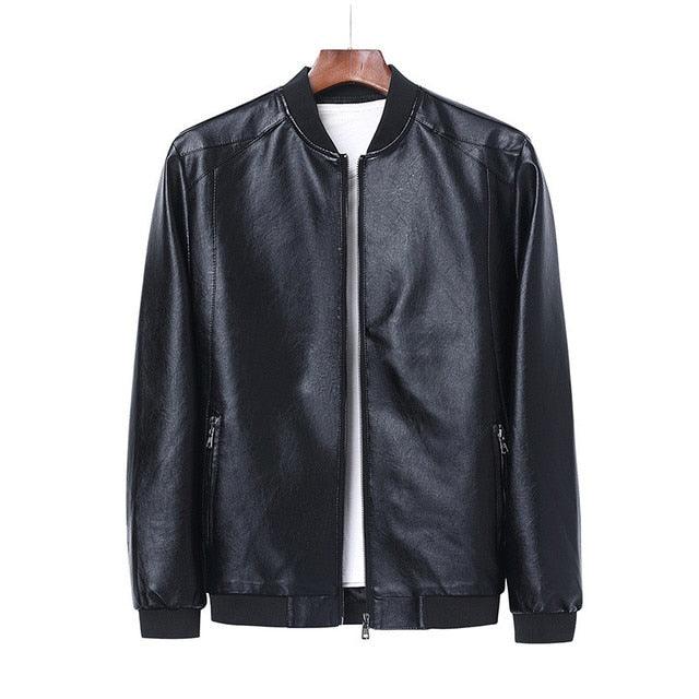 Men's Black Faux Leather Motorcycle Jacket Slim Fit Business Coat