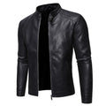 Men's Black Faux Leather Motorcycle Jacket Slim Fit Business Coat