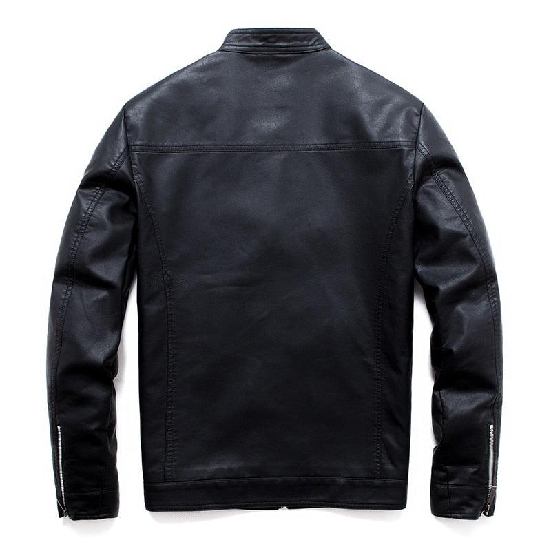 Men's Black Faux Leather Motorcycle Jacket Slim Fit Business Coat
