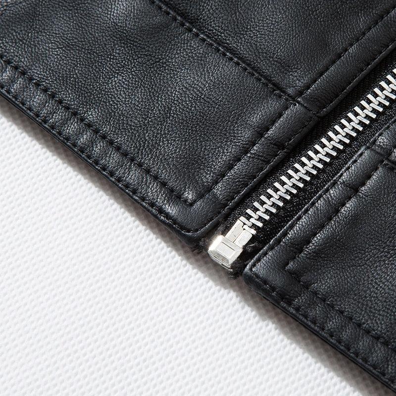 Men's Black Faux Leather Motorcycle Jacket Slim Fit Business Coat