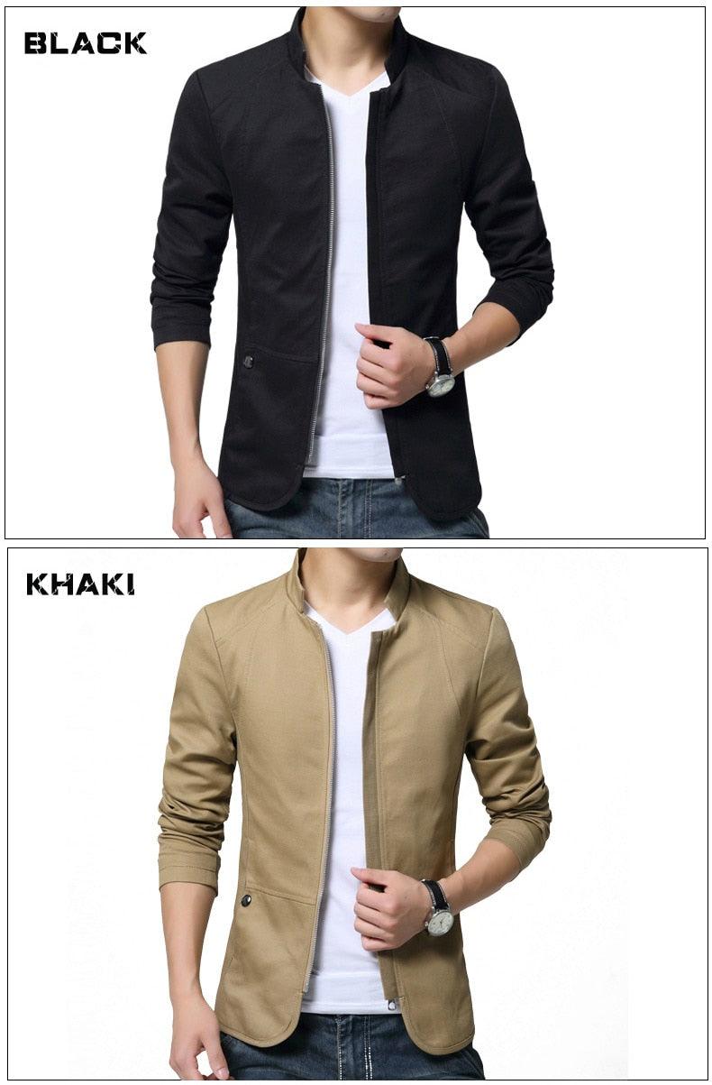 Men's Slim Fit Cotton Business Casual Jacket - Black Lightweight Coat