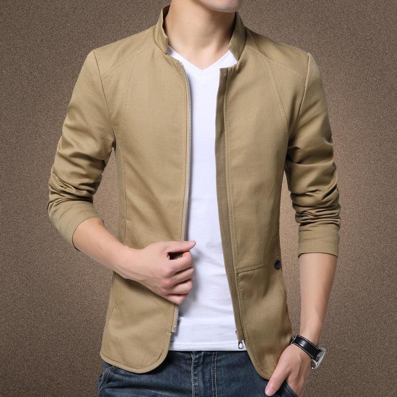 Men's Slim Fit Cotton Business Casual Jacket - Black Lightweight Coat
