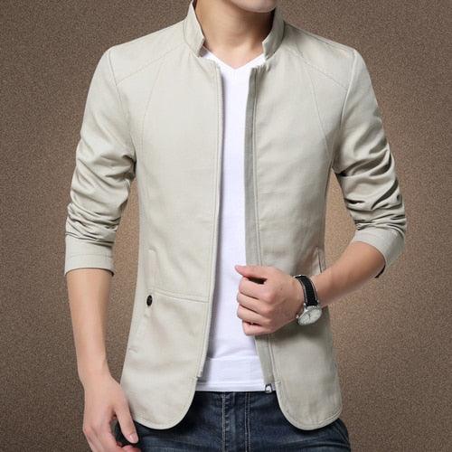 Men's Slim Fit Cotton Business Casual Jacket - Black Lightweight Coat