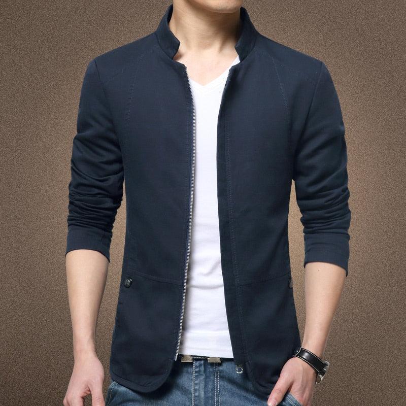 Men's Slim Fit Cotton Business Casual Jacket - Black Lightweight Coat