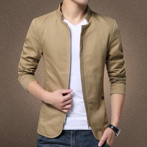 Men's Slim Fit Cotton Business Casual Jacket - Black Lightweight Coat