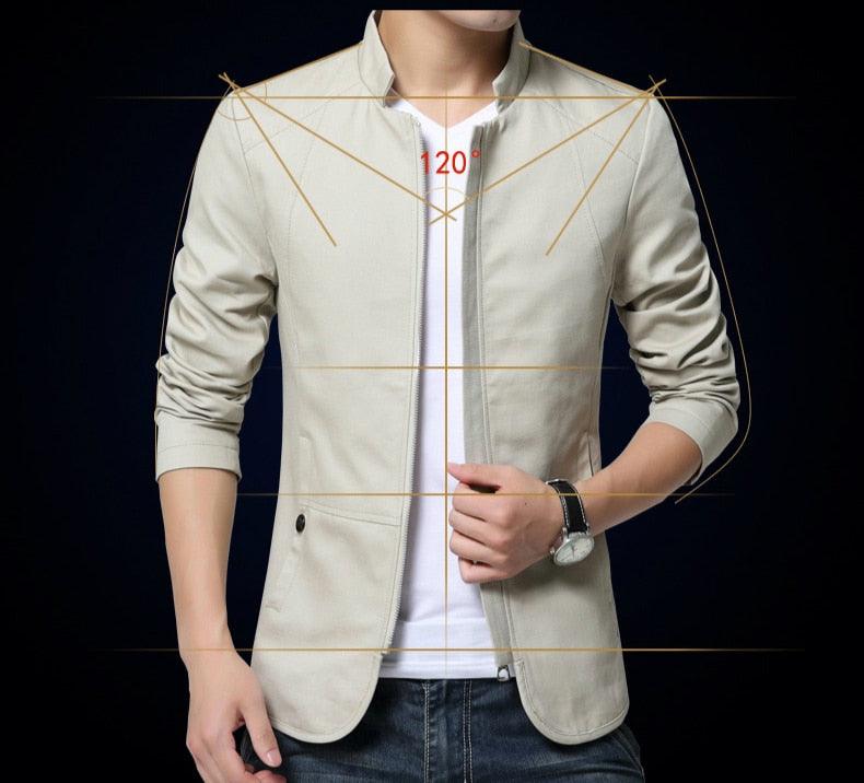 Men's Slim Fit Cotton Business Casual Jacket - Black Lightweight Coat
