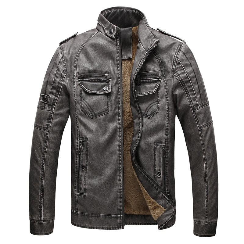 Men's Vintage Black PU Leather Motorcycle Jacket Slim Fit Coat