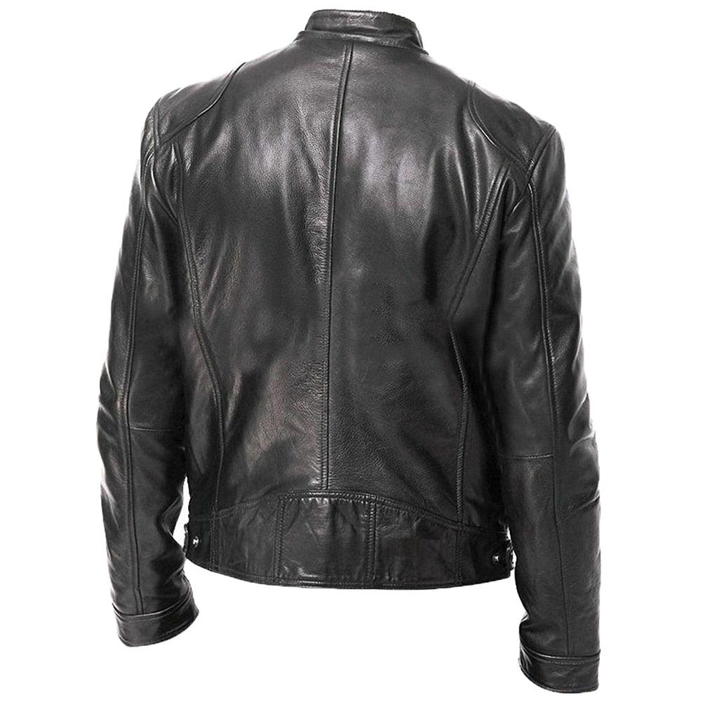 Men's Vintage Black PU Leather Motorcycle Jacket Slim Fit Coat