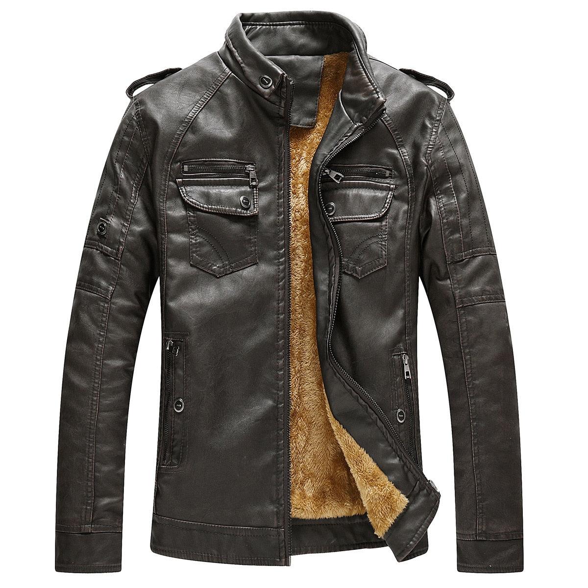 Men's Vintage Black PU Leather Motorcycle Jacket Slim Fit Coat
