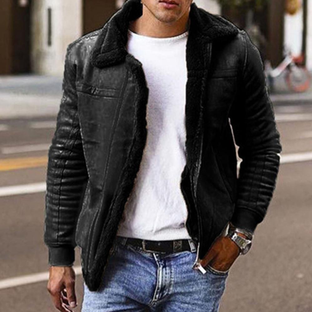 Men's Vintage Black PU Leather Motorcycle Jacket Slim Fit Coat