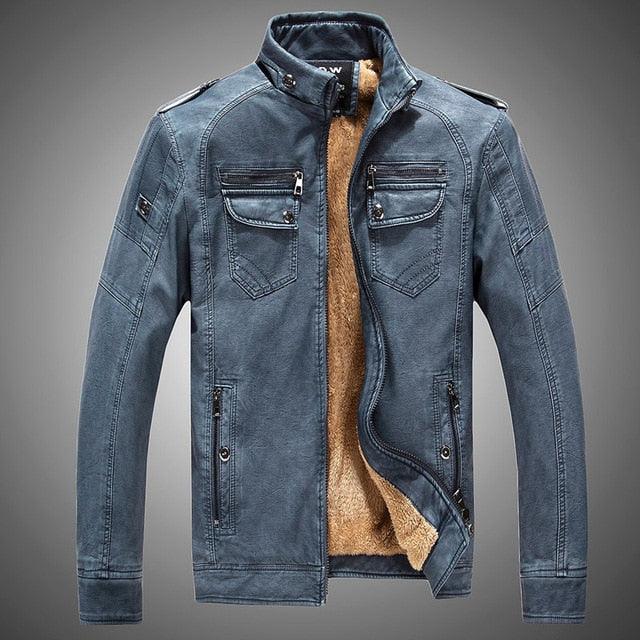 Men's Vintage Black PU Leather Motorcycle Jacket Slim Fit Coat