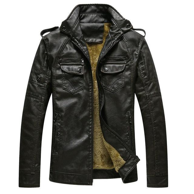 Men's Vintage Black PU Leather Motorcycle Jacket Slim Fit Coat