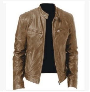 Men's Vintage Black PU Leather Motorcycle Jacket Slim Fit Coat
