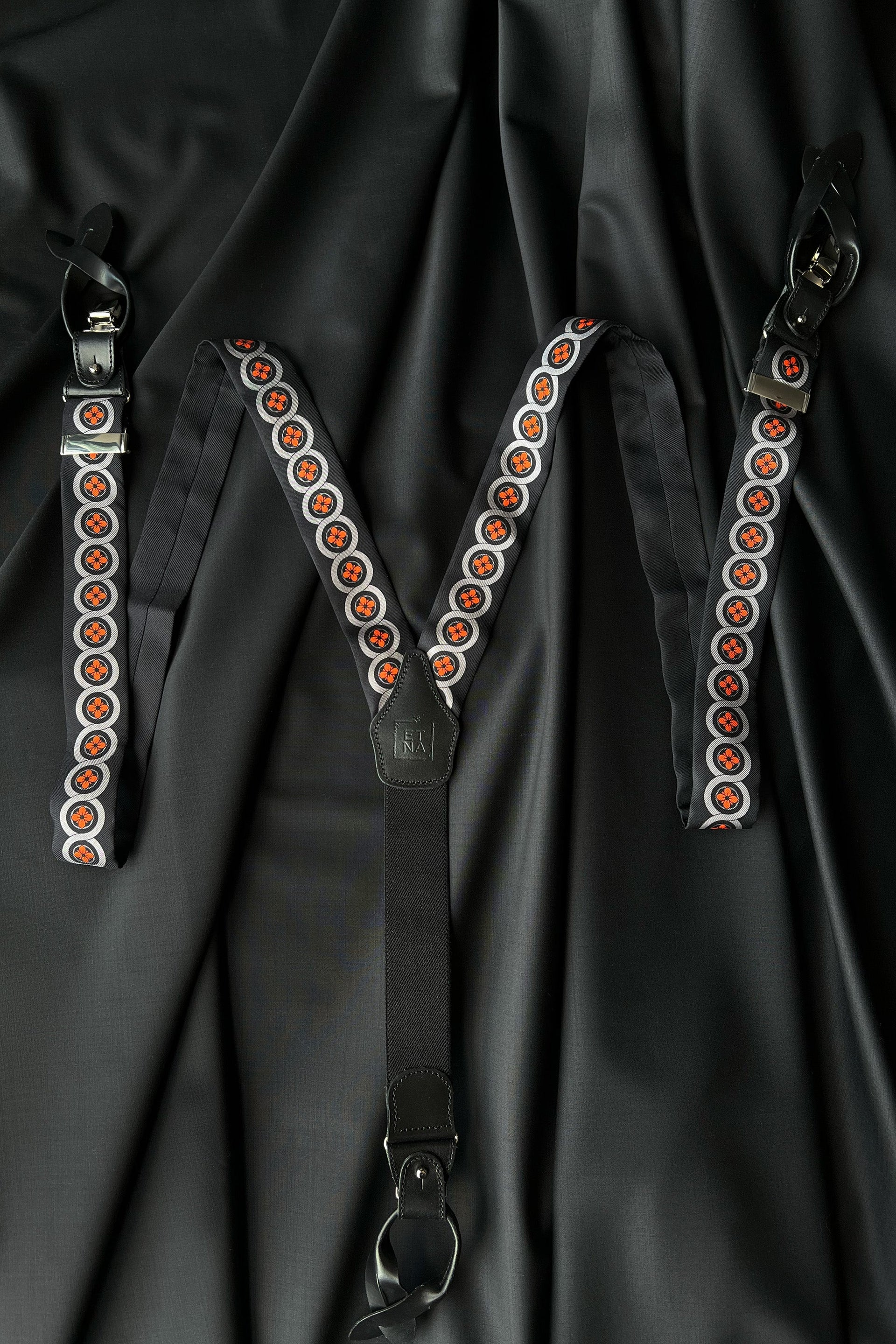 Sicily Lava Orange Floral Etna Patterned Silk Suspenders