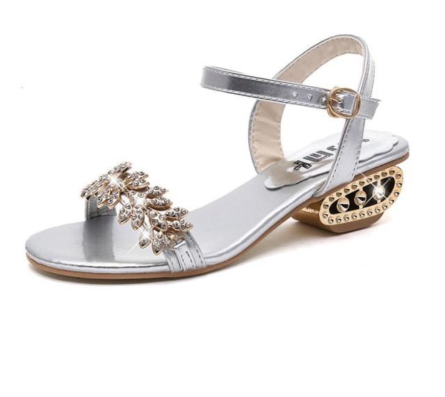 Rhinestone Glitter Square Toe Ring Slingback Sandals Black