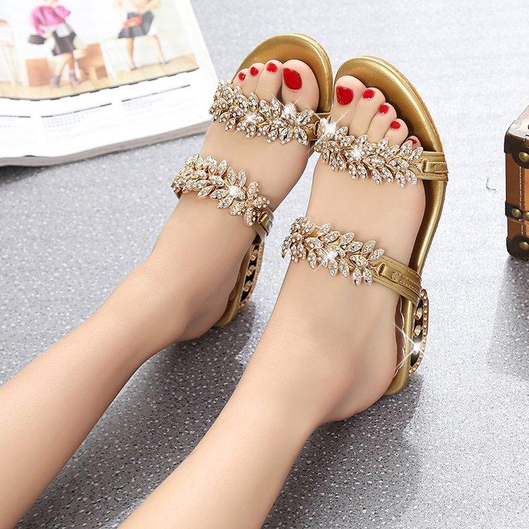 Rhinestone Glitter Square Toe Ring Slingback Sandals Black
