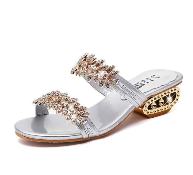 Rhinestone Glitter Square Toe Ring Slingback Sandals Black