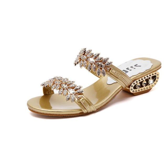 Rhinestone Glitter Square Toe Ring Slingback Sandals Black