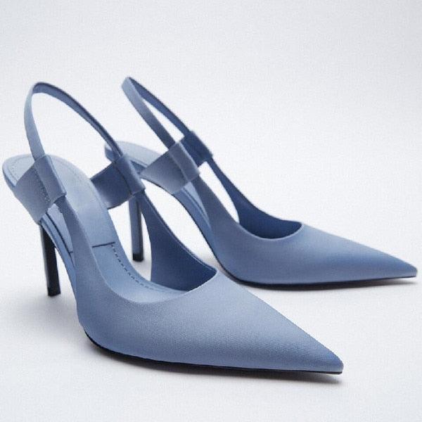 Black Pointed Toe Flat Mules with Rhinestone Strap Detail