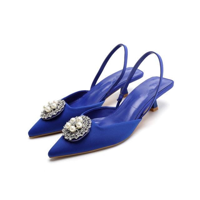 Black Pointed Toe Flat Mules with Rhinestone Strap Detail