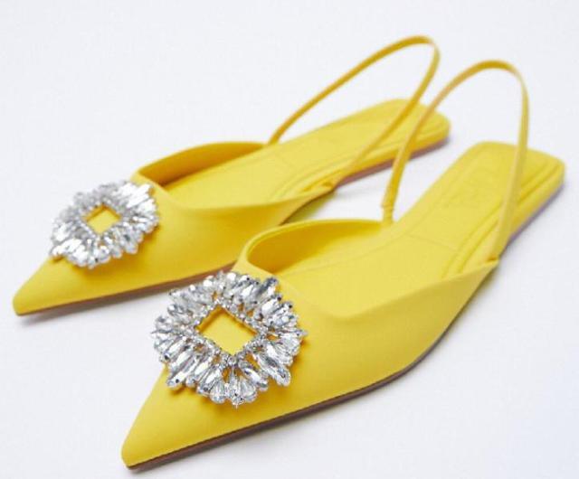Black Pointed Toe Flat Mules with Rhinestone Strap Detail