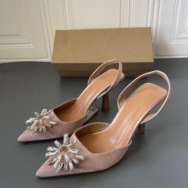 Black Pointed Toe Flat Mules with Rhinestone Strap Detail