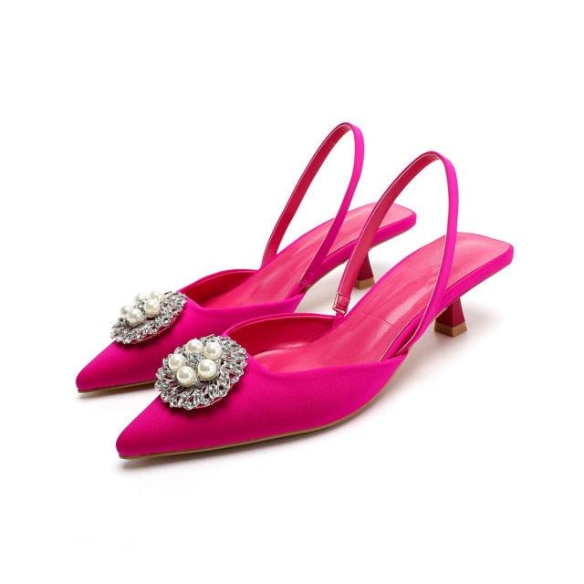 Black Pointed Toe Flat Mules with Rhinestone Strap Detail