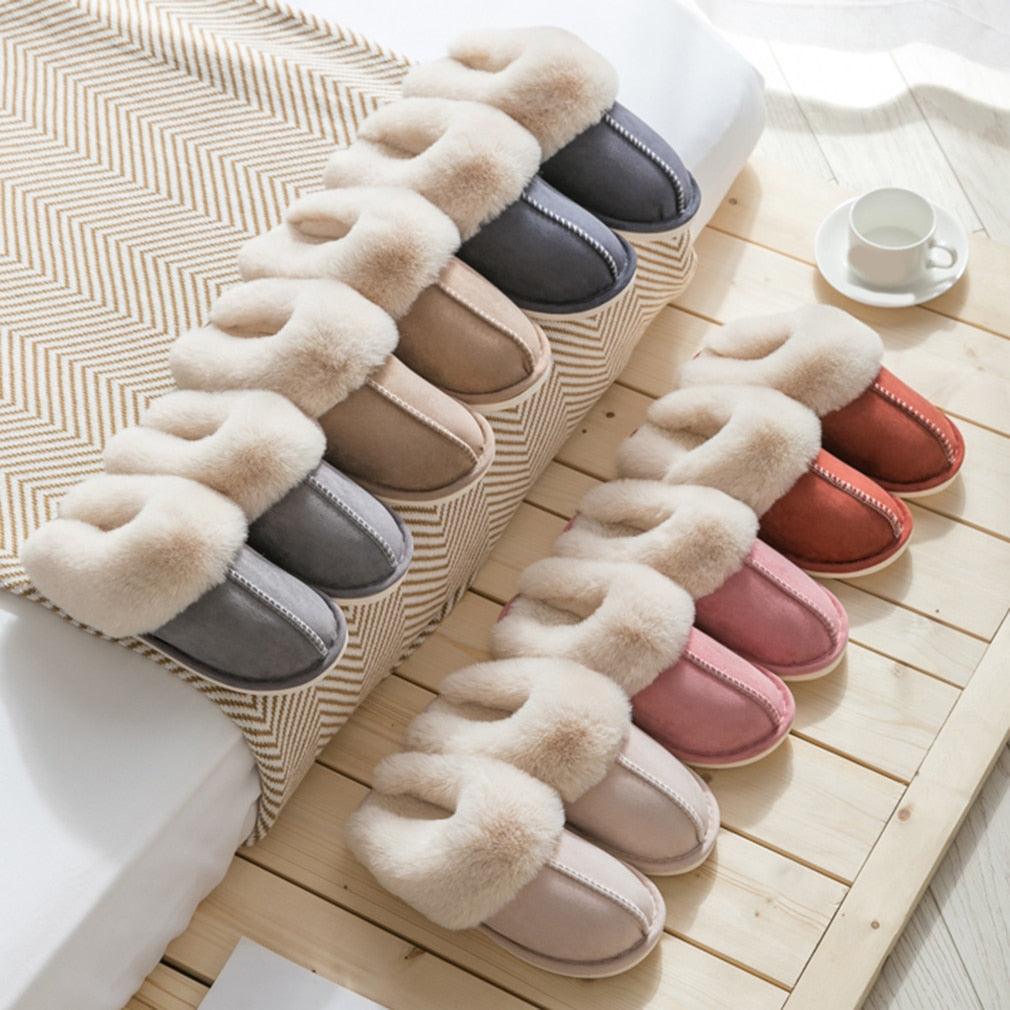 Luxury Faux Suede Memory Foam Plush Slippers with Full Fur Lining