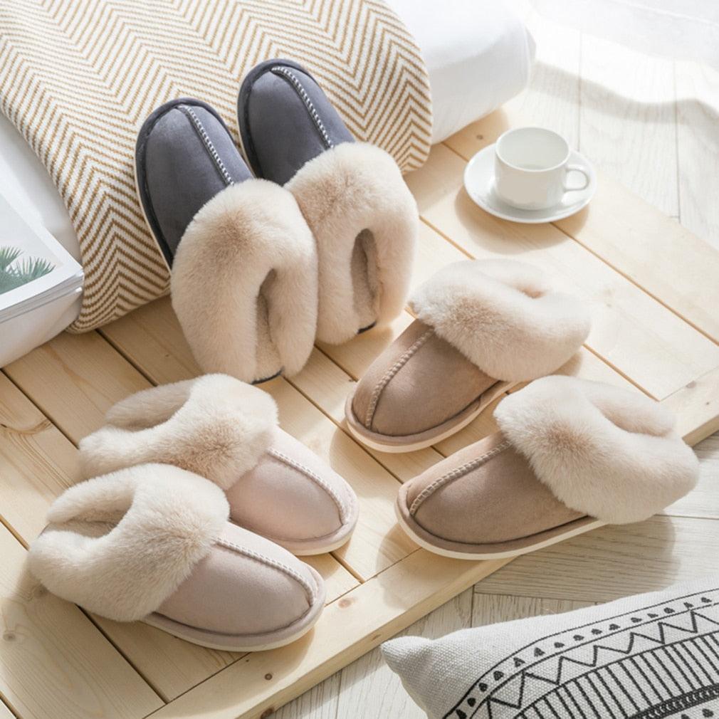 Luxury Faux Suede Memory Foam Plush Slippers with Full Fur Lining