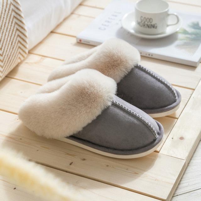 Luxury Faux Suede Memory Foam Plush Slippers with Full Fur Lining