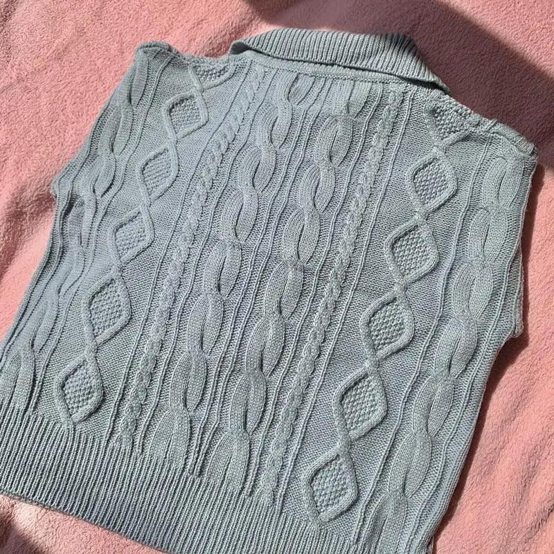 Retro Turn-Down Collar Sweater in Light Blue or Pale Mint Knit