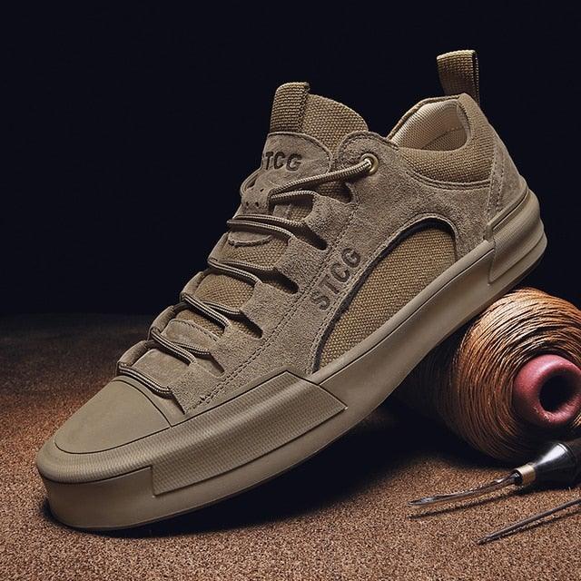 Luxury Leather Men's Lace-Up Sneakers - Modern Tan Casual Shoes