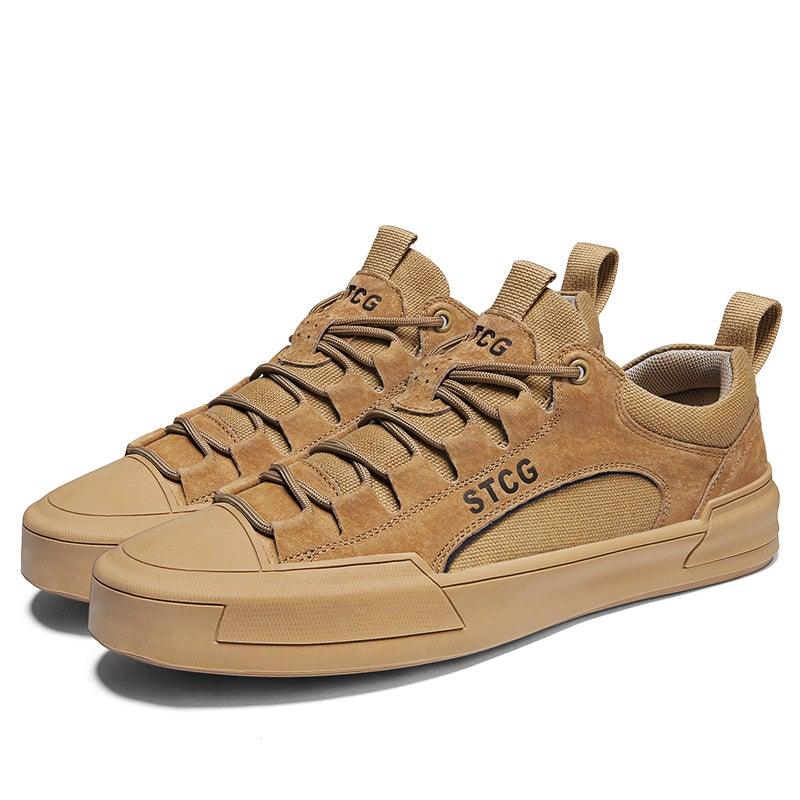 Luxury Leather Men's Lace-Up Sneakers - Modern Tan Casual Shoes
