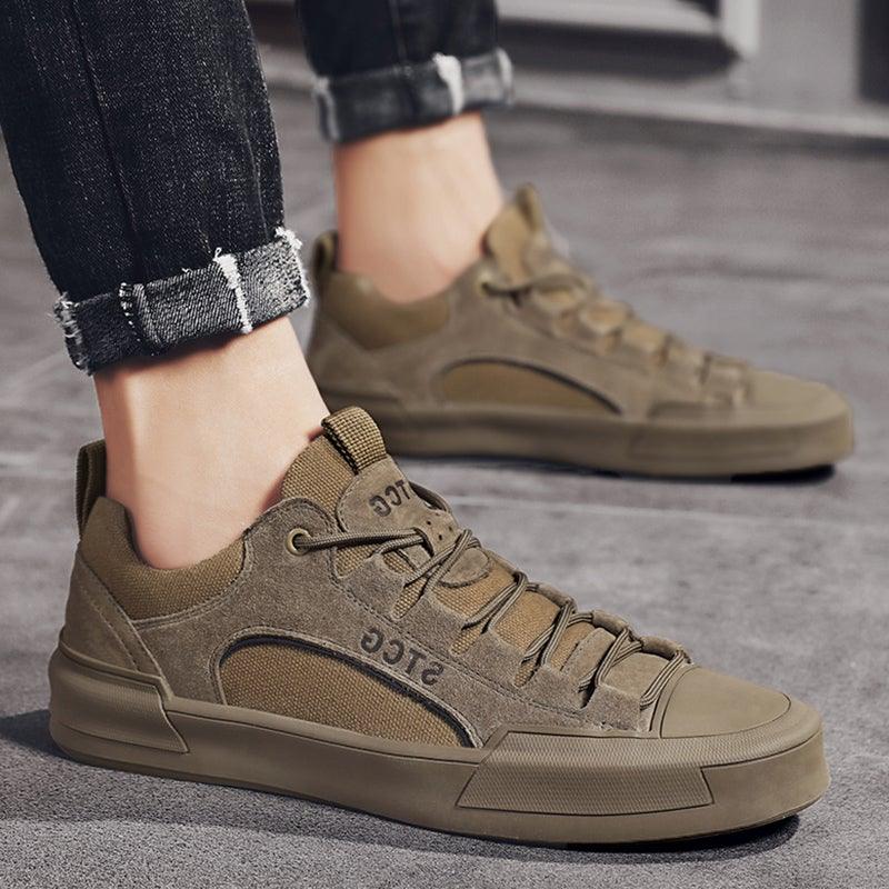 Luxury Leather Men's Lace-Up Sneakers - Modern Tan Casual Shoes