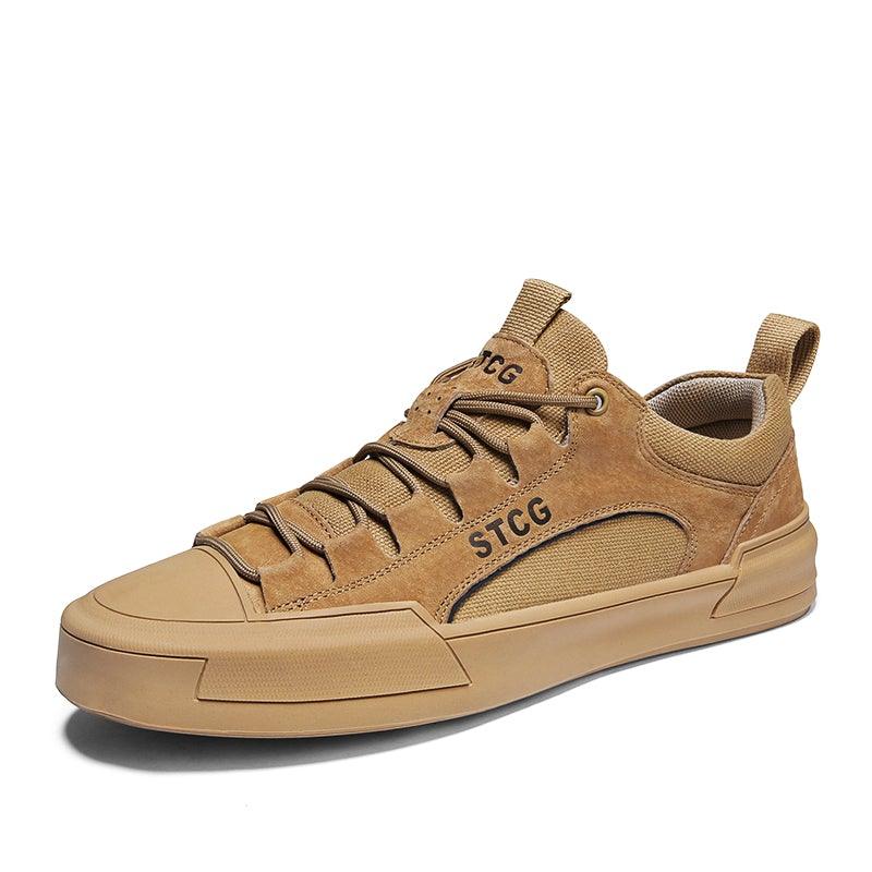 Luxury Leather Men's Lace-Up Sneakers - Modern Tan Casual Shoes