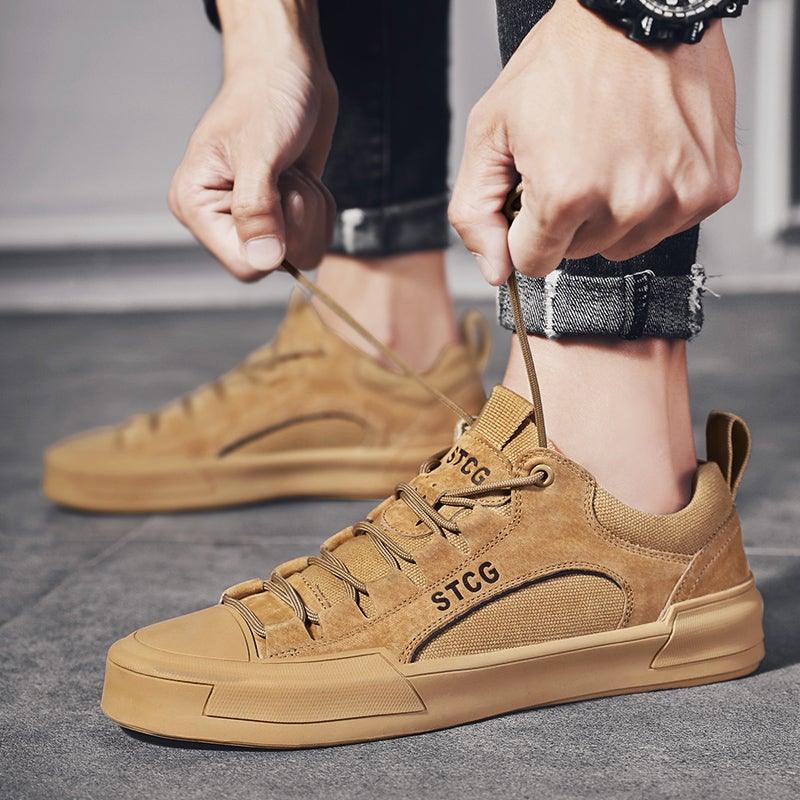 Luxury Leather Men's Lace-Up Sneakers - Modern Tan Casual Shoes