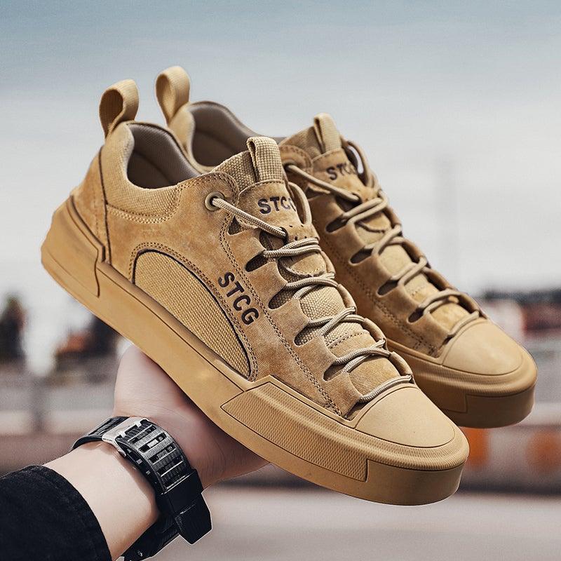 Luxury Leather Men's Lace-Up Sneakers - Modern Tan Casual Shoes