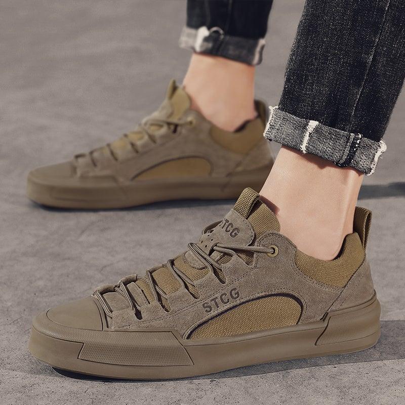 Luxury Leather Men's Lace-Up Sneakers - Modern Tan Casual Shoes