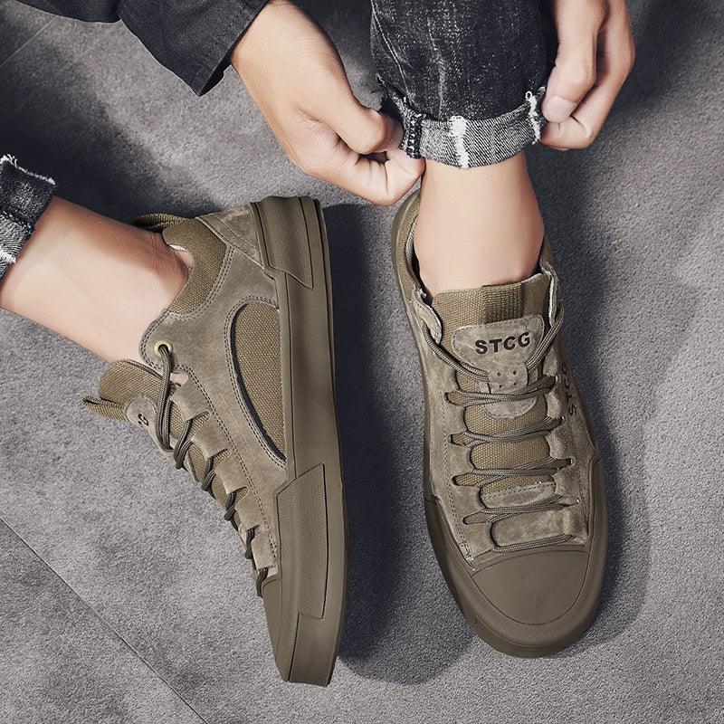Luxury Leather Men's Lace-Up Sneakers - Modern Tan Casual Shoes