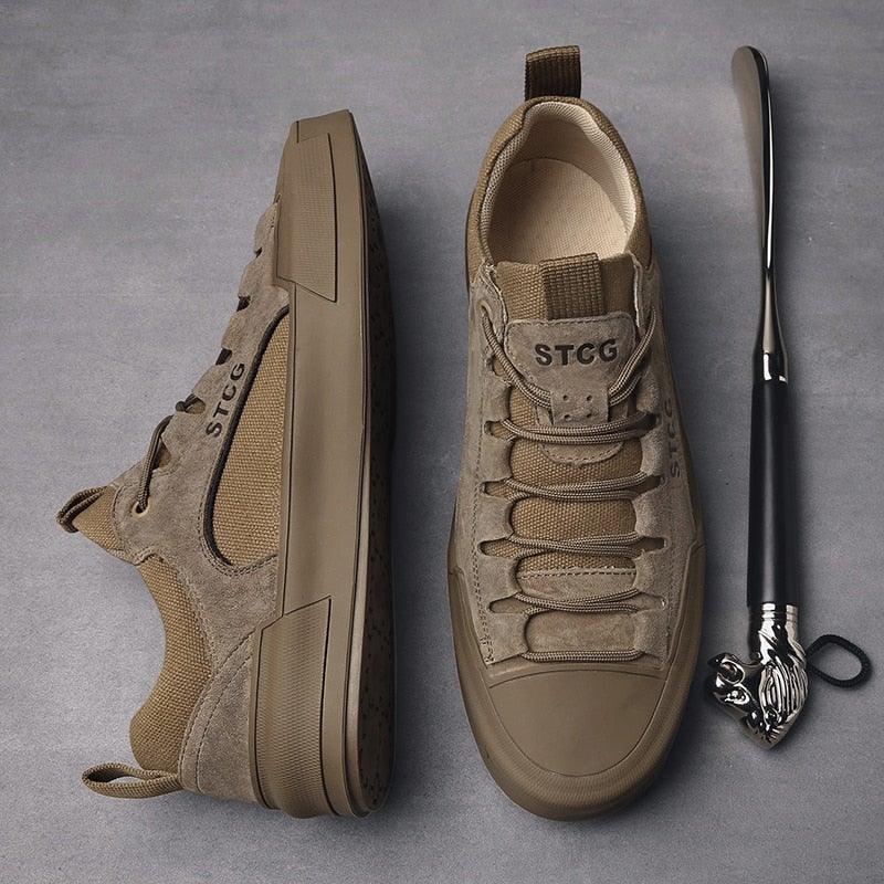 Luxury Leather Men's Lace-Up Sneakers - Modern Tan Casual Shoes