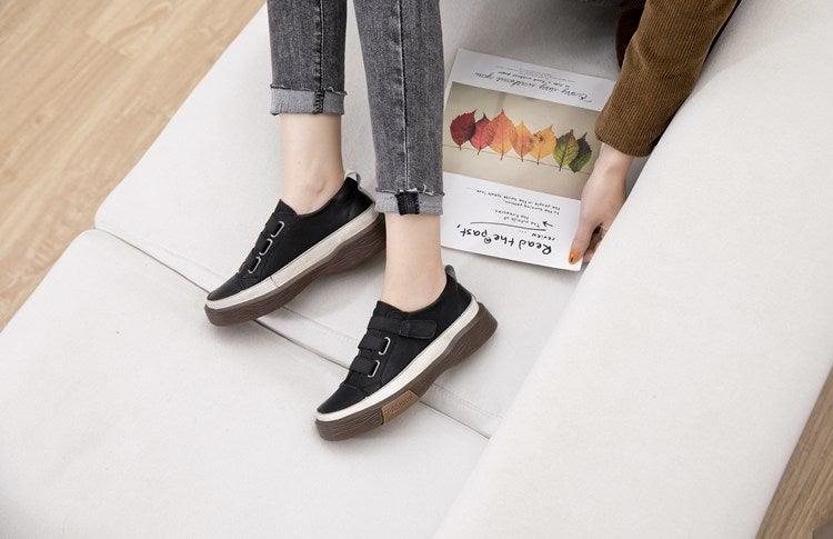 Genuine Leather Platform Sneakers for Women Comfortable Casual Flats