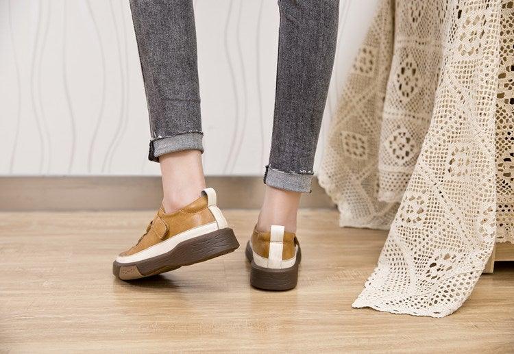 Genuine Leather Platform Sneakers for Women Comfortable Casual Flats