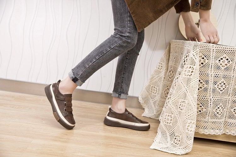 Genuine Leather Platform Sneakers for Women Comfortable Casual Flats