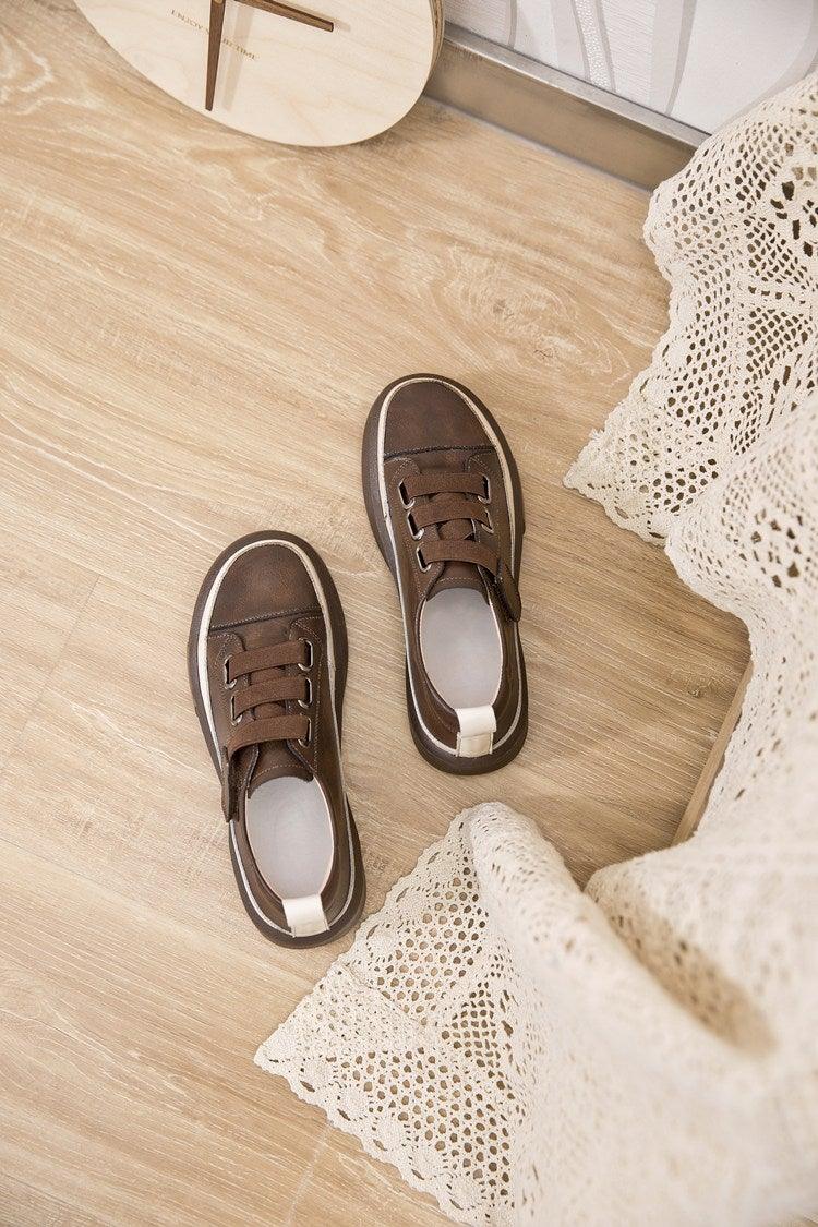 Genuine Leather Platform Sneakers for Women Comfortable Casual Flats