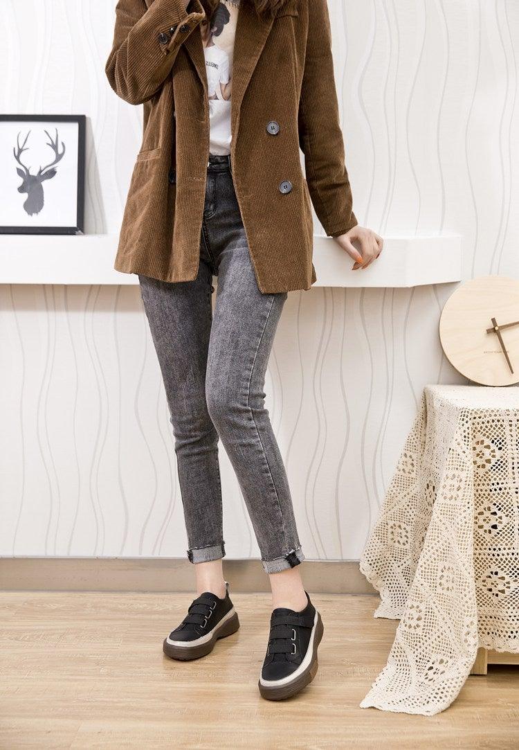 Genuine Leather Platform Sneakers for Women Comfortable Casual Flats